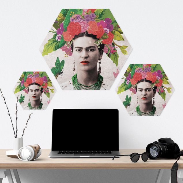Hexagon Bilder Frida Kahlo - Blumenportrait