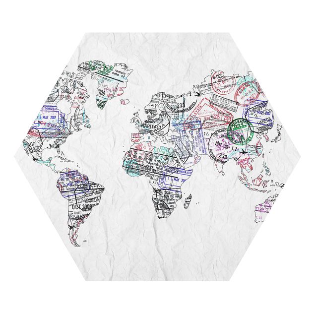 Bilder auf Hartschaumplatte Reisepass Stempel Weltkarte