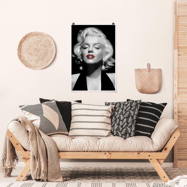 schwarz-weiß Poster Marilyn mit roten Lippen