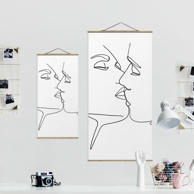 Wandbilder Schwarz-Weiß Line Art Kuss Gesichter Schwarz Weiß