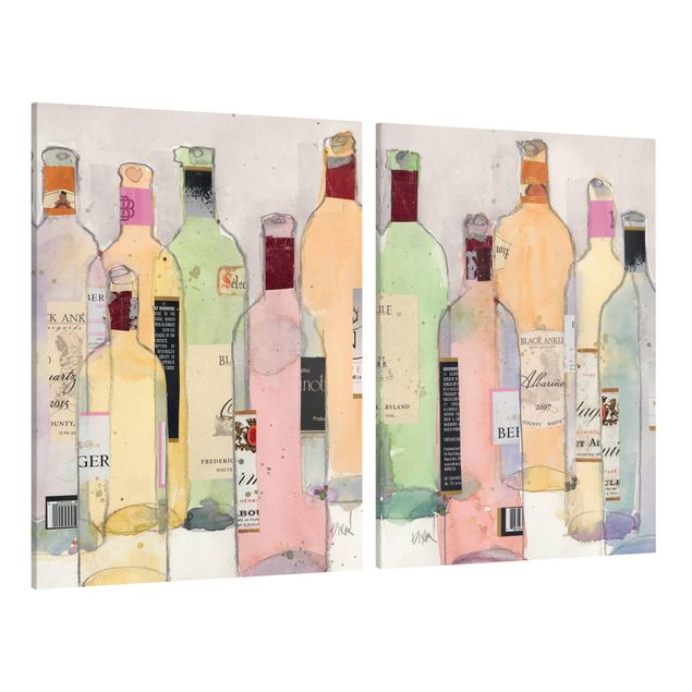 Leinwandbilder kaufen Weinflaschen in Wasserfarbe Set I