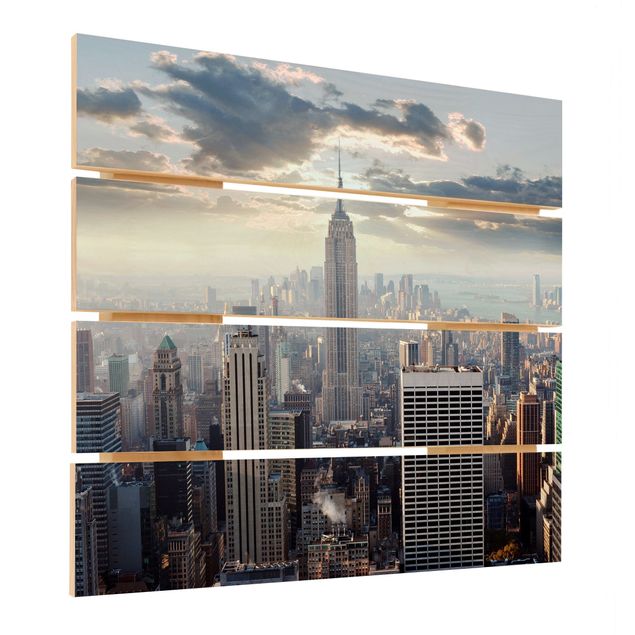 Holzbild - Sonnenaufgang in New York - Quadrat 1:1