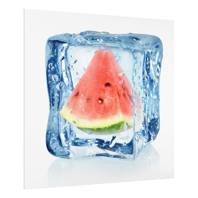 Glas Spritzschutz - Melone im Eiswürfel - Quadrat - 1:1