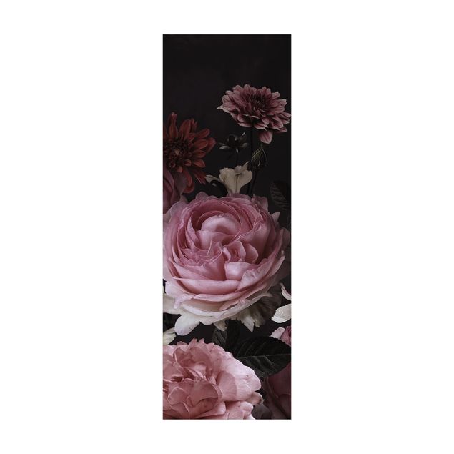 Teppich Vintage Rosa Blumen auf Schwarz Vintage