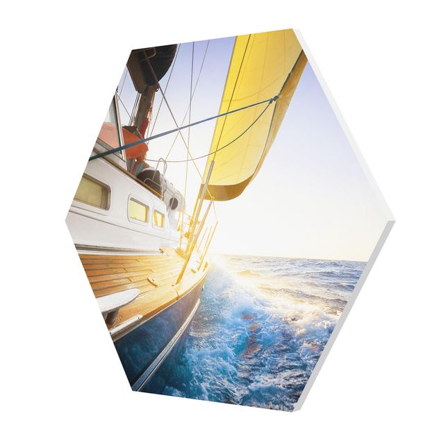 Wandbilder Modern Segelboot auf blauem Meer bei Sonnenschein