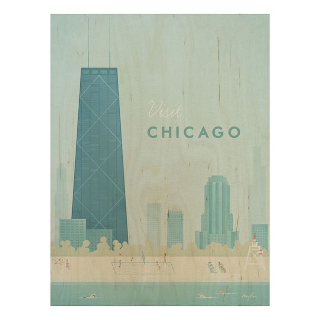 Vintage Bilder Holz Reiseposter - Chicago