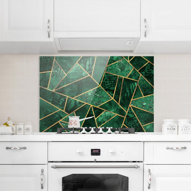 Glasrückwand Küche Muster Dunkler Smaragd mit Gold