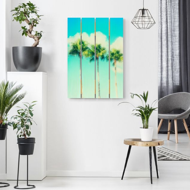 Holzbild Natur Palmen vor Himmel Blau