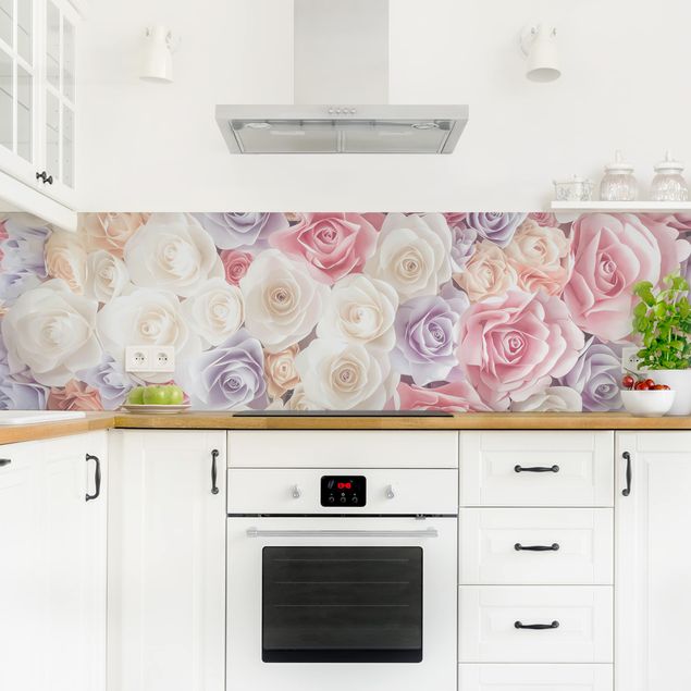 Glasrückwand Küche Pastell Paper Art Rosen