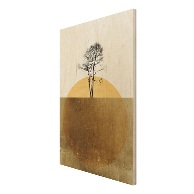 Kubistika Bilder Goldene Sonne mit Baum