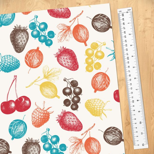 Klebefolie farbig Buntes handgezeichnetes Küchen Sommerfrüchte-Muster