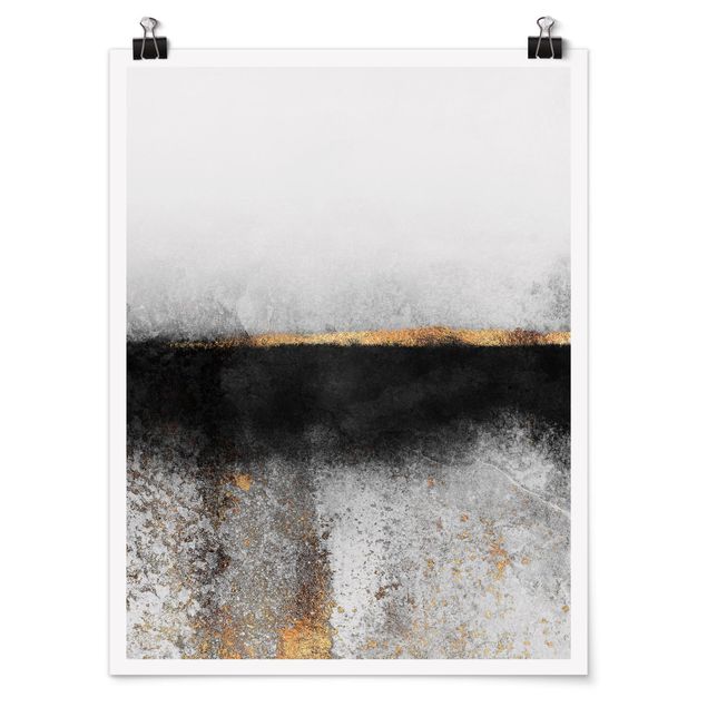 Poster abstrakte Kunst Abstrakter Goldener Horizont Schwarz Weiß