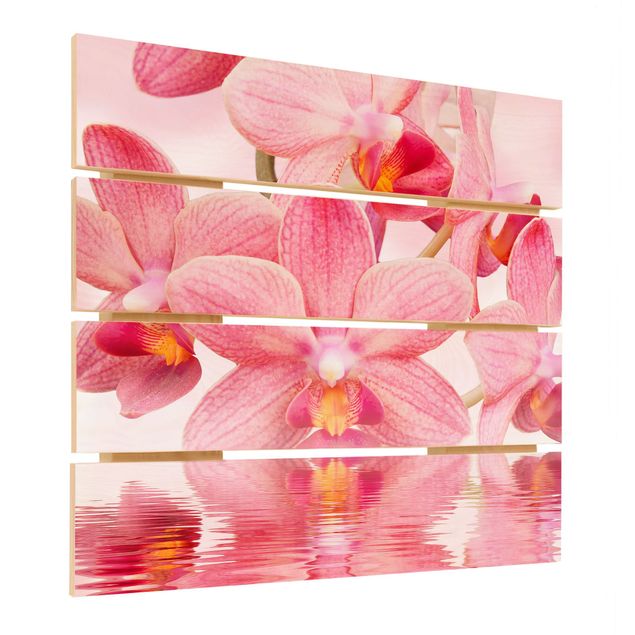 Holzbild - Rosa Orchideen auf Wasser - Quadrat 1:1