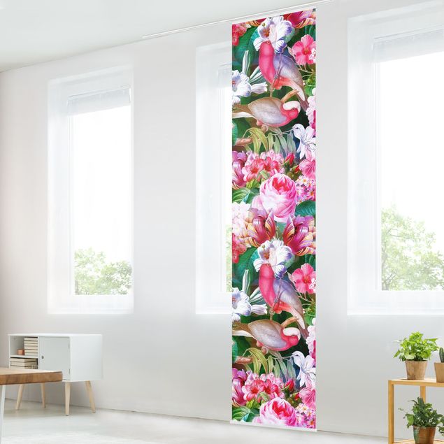 Küche Dekoration Bunte Tropische Blumen mit Vögeln Pink