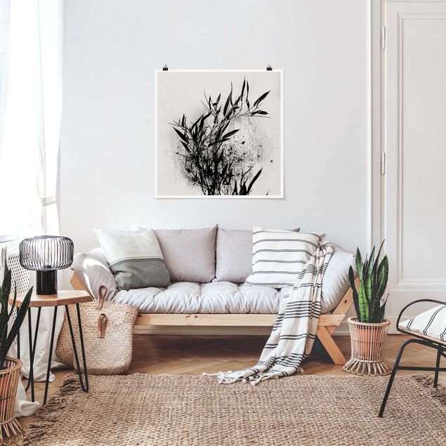 Wandbilder Fische Grafische Pflanzenwelt - Schwarzer Bambus