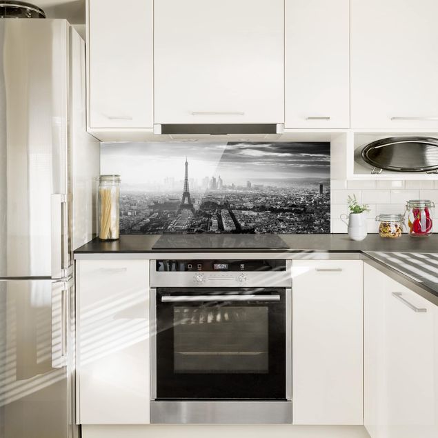 Glasrückwand Küche Der Eiffelturm von Oben Schwarz-weiß