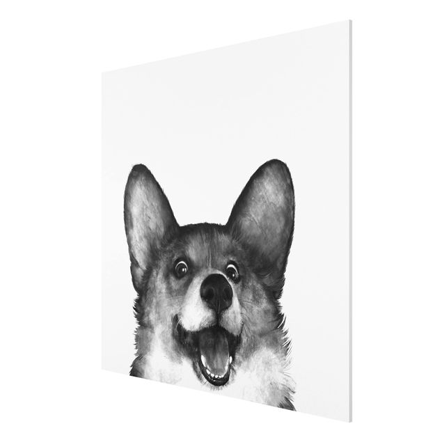 Wandbilder Kunstdrucke Illustration Hund Corgi Weiß Schwarz Malerei