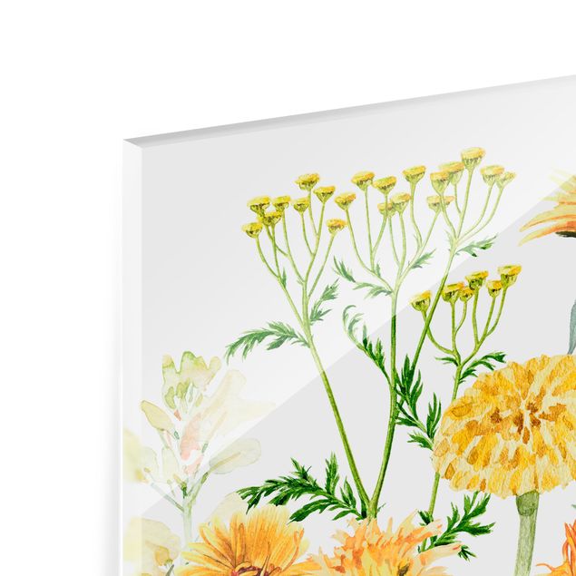 Spritzschutz Glas - Aquarellierte Blumenwiese in Gelb - Quadrat 1:1