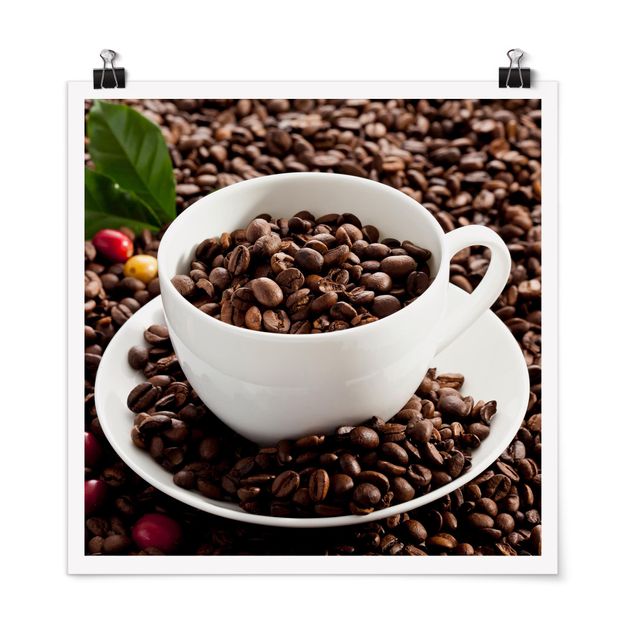 Poster Tiere Kaffeetasse mit gerösteten Kaffeebohnen