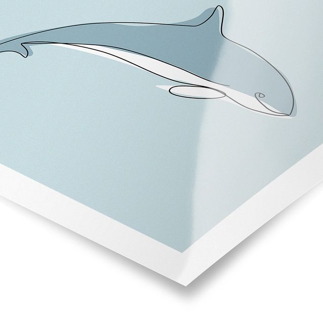 Wandbilder Blau Delfin Line Art