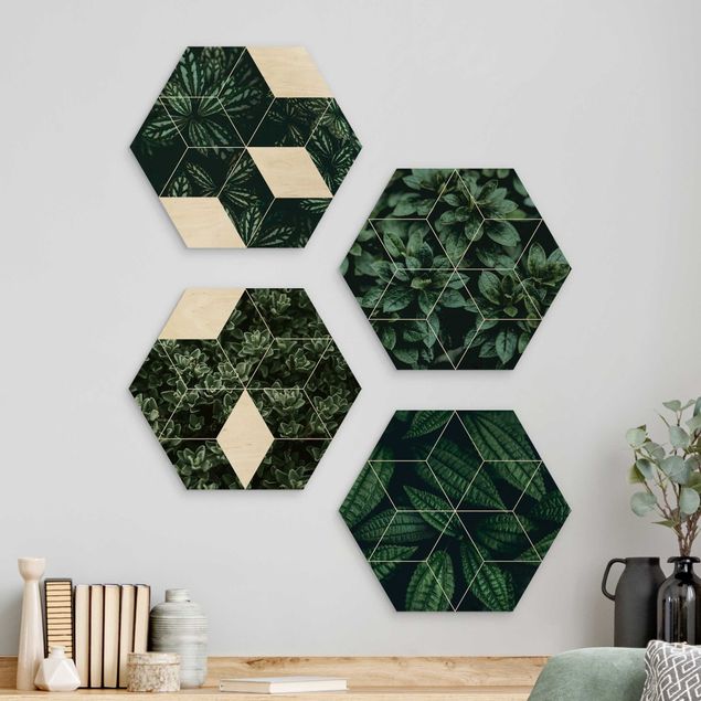 Wanddeko Küche Grüne Blätter Geometrie Set I
