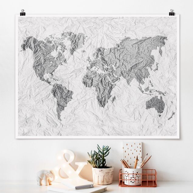 Küche Dekoration Papier Weltkarte Weiß Grau