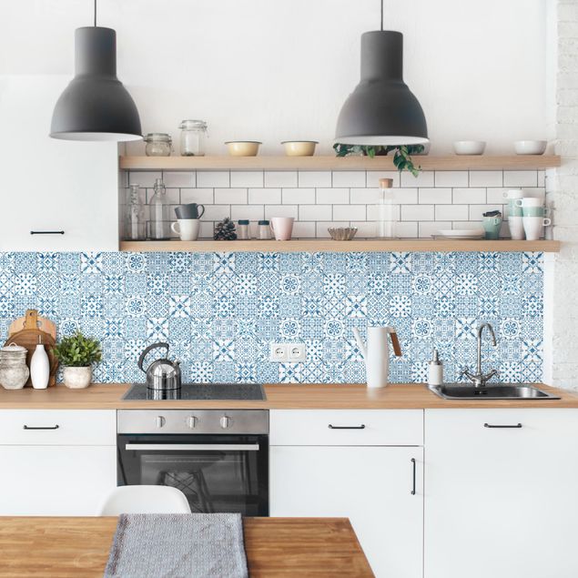 Spritzschutz Küche Glas Musterfliesen Blau Weiß