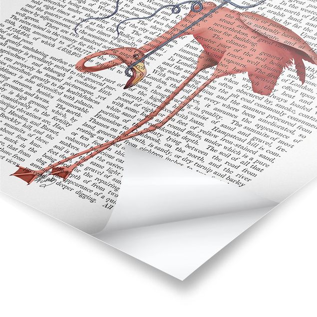 Poster Tierlektüre - Flamingo mit Regenschirm