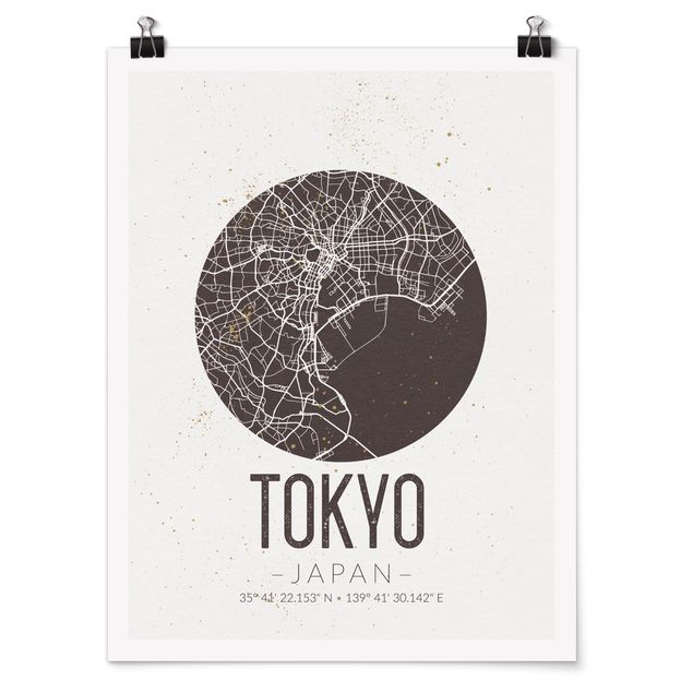 Weltkarte Wandposter Stadtplan Tokyo - Retro