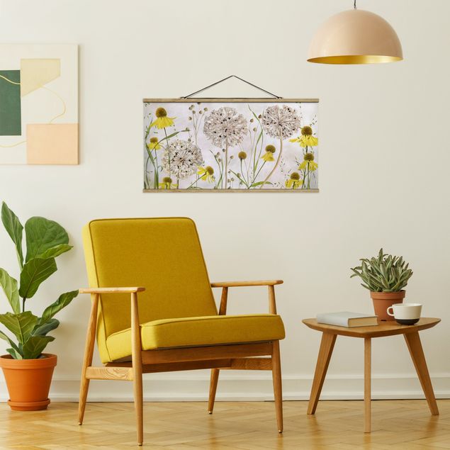 Wandbilder Floral Allium und Helenium Illustration
