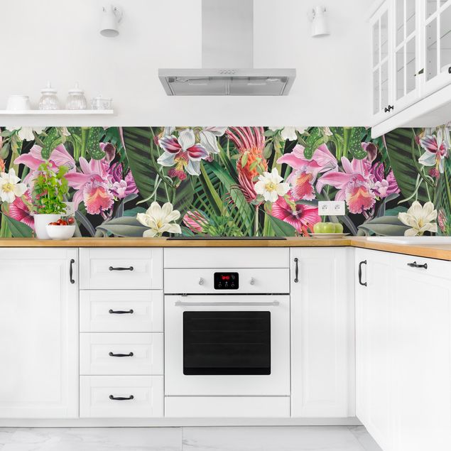 Küchenrückwände Blumen Bunte tropische Blumen Collage II