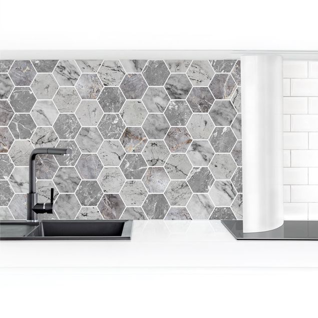Klebefolien selbstklebend Marmor Hexagon Fliesen - Grau