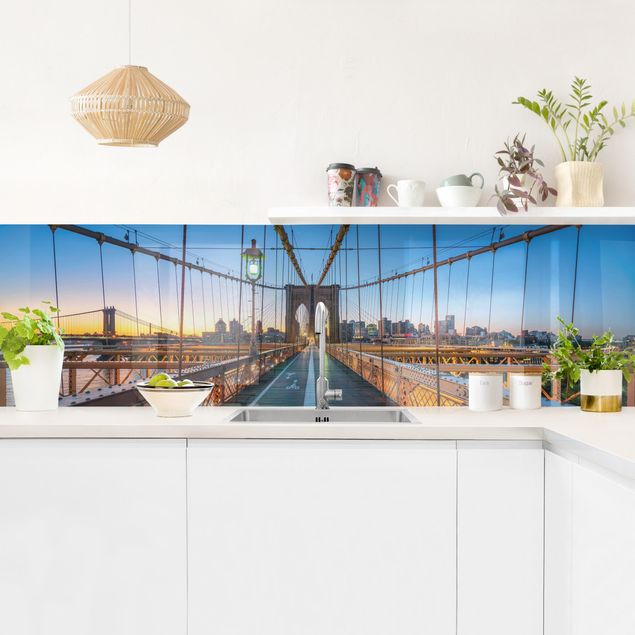 Küchenrückwand Folie selbstklebend Skyline Morgenblick von der Brooklyn Bridge