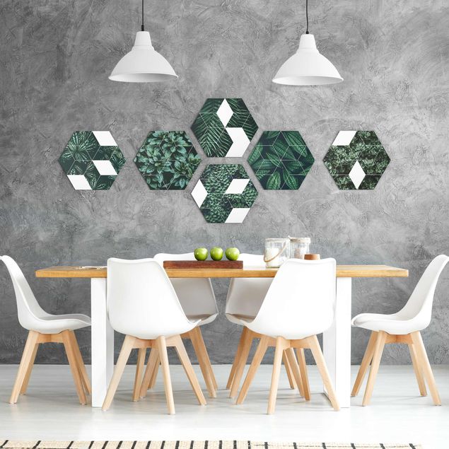 Wandbilder Floral Grüne Blätter Geometrie Set II