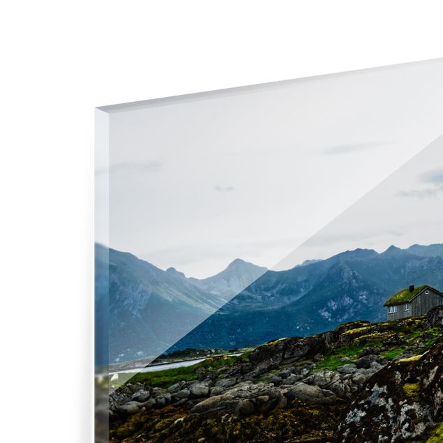 Spritzschutz Glas - Einsame Hütte in Norwegen - Querformat 3:2