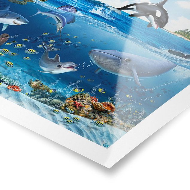 Wandbilder Blau Unterwasserwelt mit Tieren