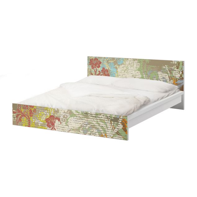 Möbelfolie für IKEA Malm Bett niedrig 180x200cm - Klebefolie Blüten vergangener Zeit