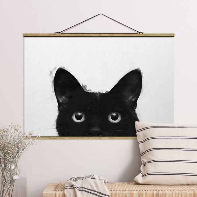 Küchen Deko Illustration Schwarze Katze auf Weiß Malerei