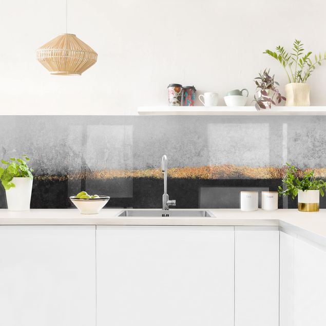 Spritzschutz Küche Glas Abstrakter Goldener Horizont Schwarz Weiß