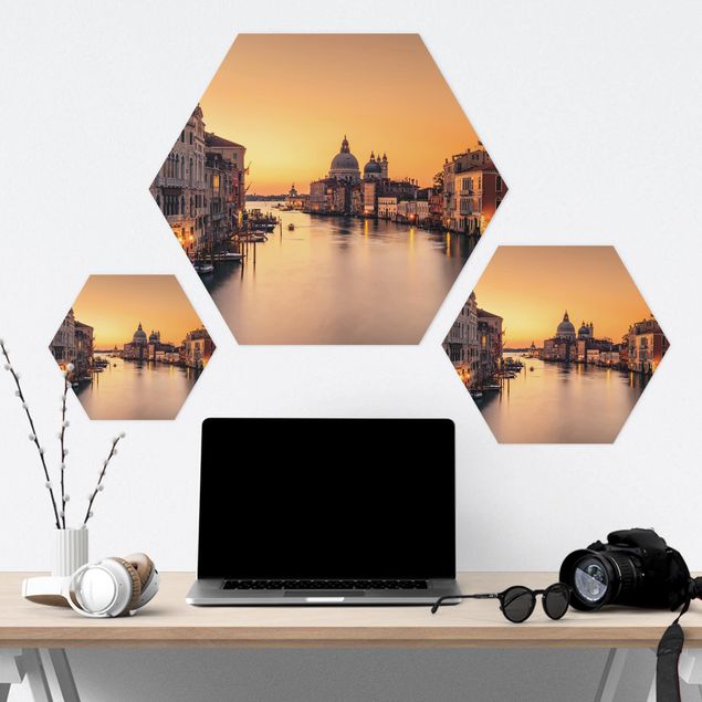 Hexagon Bild Alu-Dibond - Goldenes Venedig