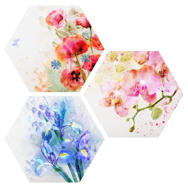Wandbilder Floral Aquarell Blumen Trio