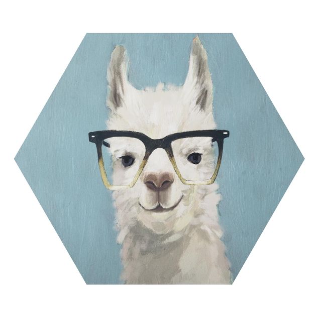 Wandbilder Blau Lama mit Brille IV