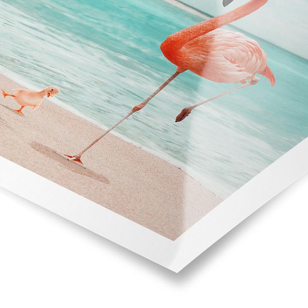 Wandbilder Floral Strand mit Flamingo