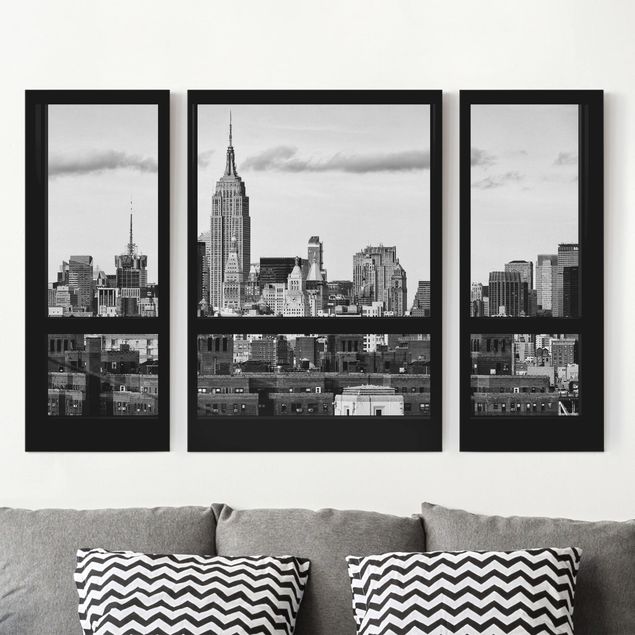 Küchen Deko Fensterblick New York Skyline schwarz weiß