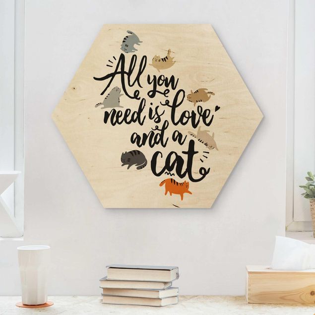 Holzbild mit Spruch All you need is love and a cat