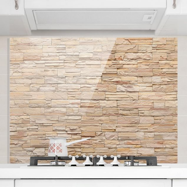 Wanddeko Küche Asian Stonewall - Große helle Steinmauer aus wohnlichen Steinen