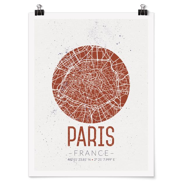Poster schwarz-weiß Fotografie Stadtplan Paris - Retro