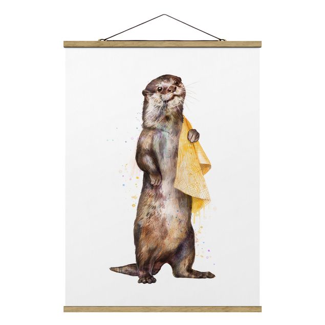 Wandbilder Tiere Illustration Otter mit Handtuch Malerei Weiß