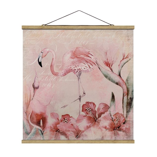 Wandbilder Kunstdrucke Shabby Chic Collage - Flamingo