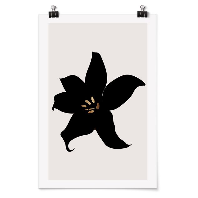 schwarz-weiß Poster Grafische Pflanzenwelt - Orchidee Schwarz und Gold